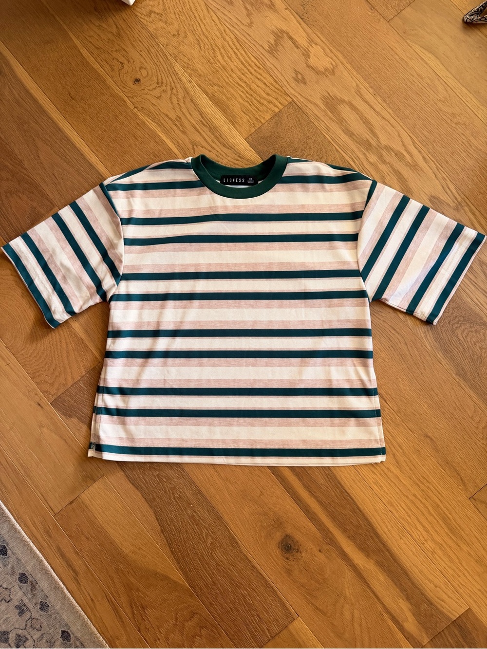 Lioness Cream & Green Striped Short Sleeve Tee
